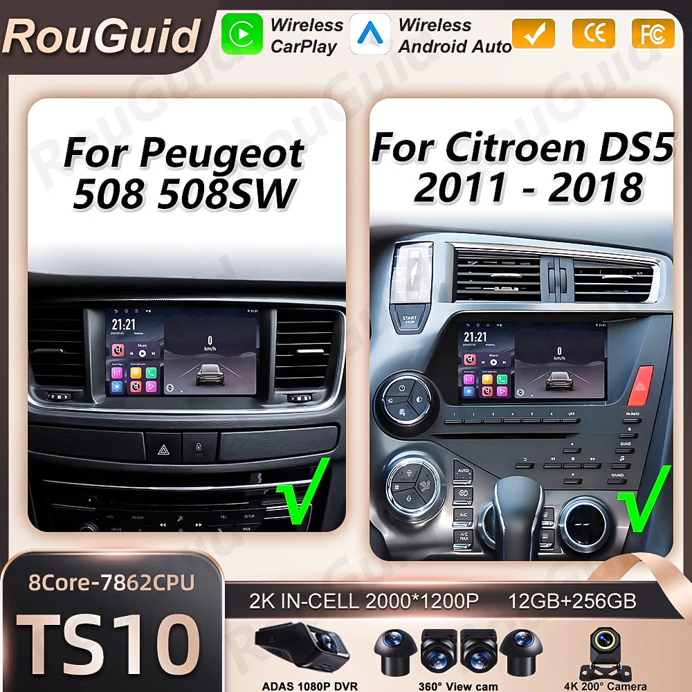 Car Radio Android 16 Carplay For Peugeot 508 508SW For Citroen DS 5 DS5 2001 - 2018 Multim | AUTOKITSHOP