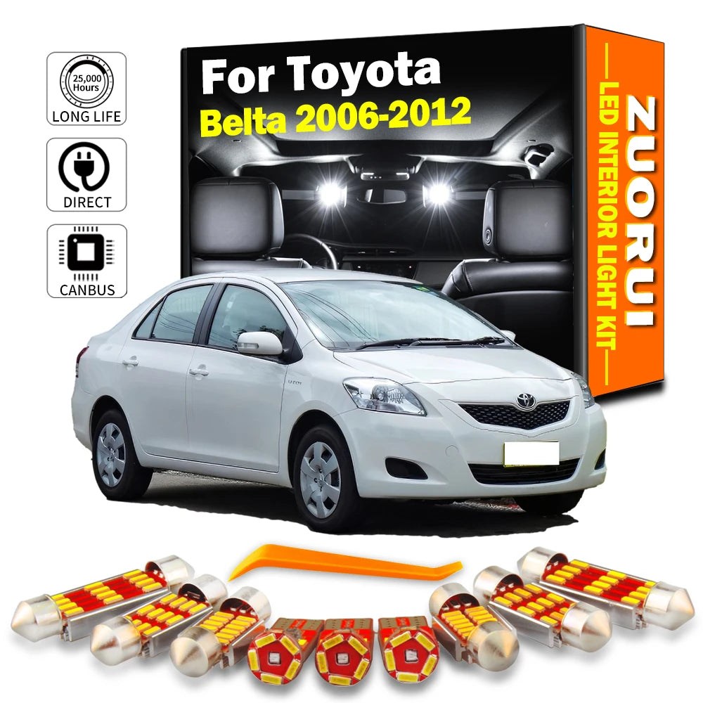 8-Piece LED Interior Light Kit for Toyota Belta 2006-2008 - Canbus Dome Map Door Trunk Bulbs | AUTOKITSHOP