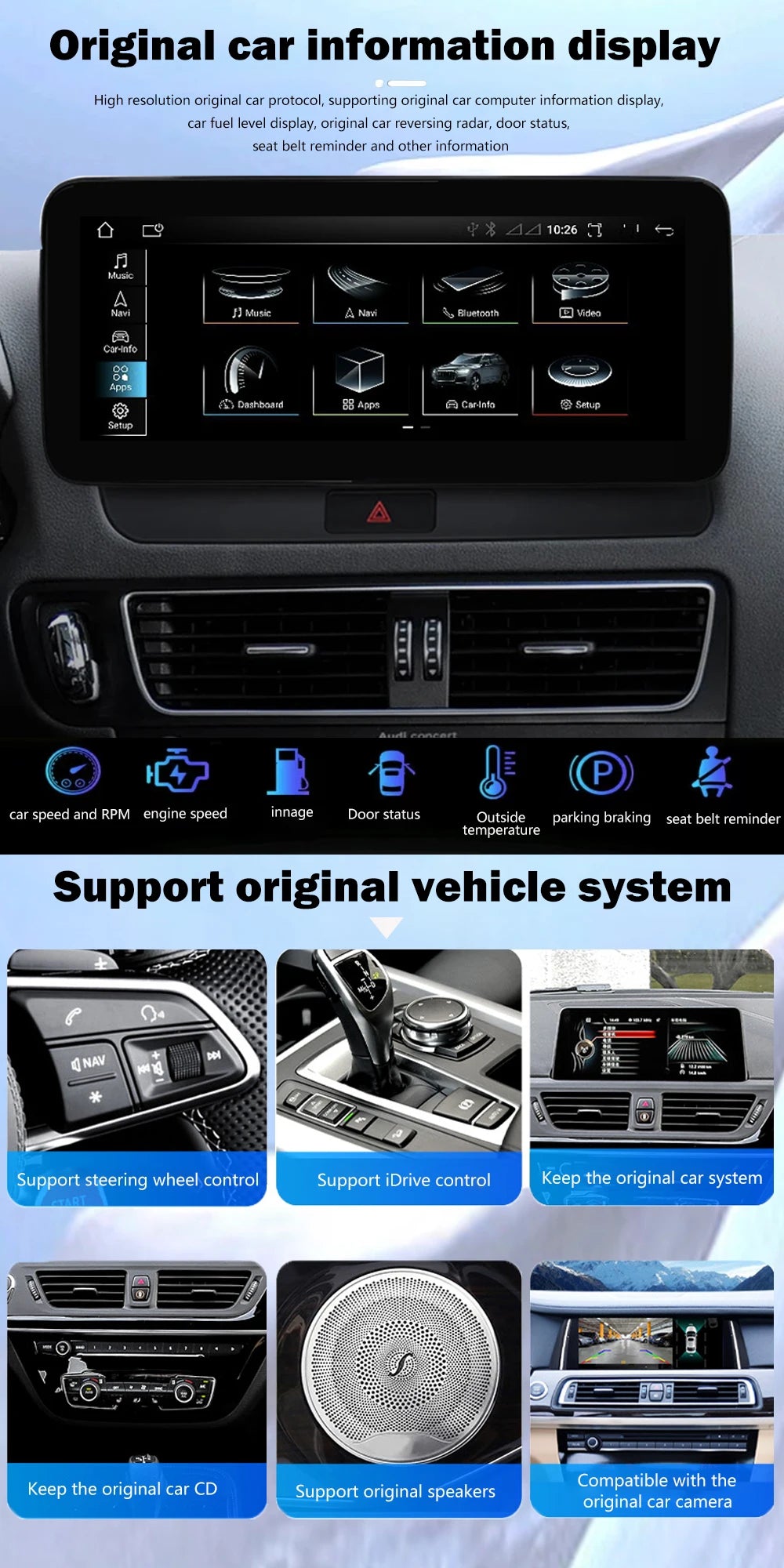 12.3" For Audi A6 A7 C7 RS6 RS7 S6 2012-2018 Multimedia Player Carplay Android Auto Stereo