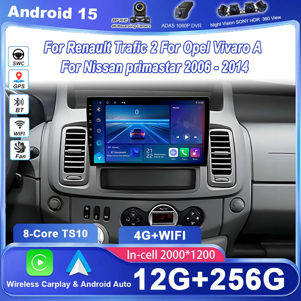 Android 15 Car Radio For Renault Trafic 2 For Opel Vivaro A For Nissan primastar 2006 - 20