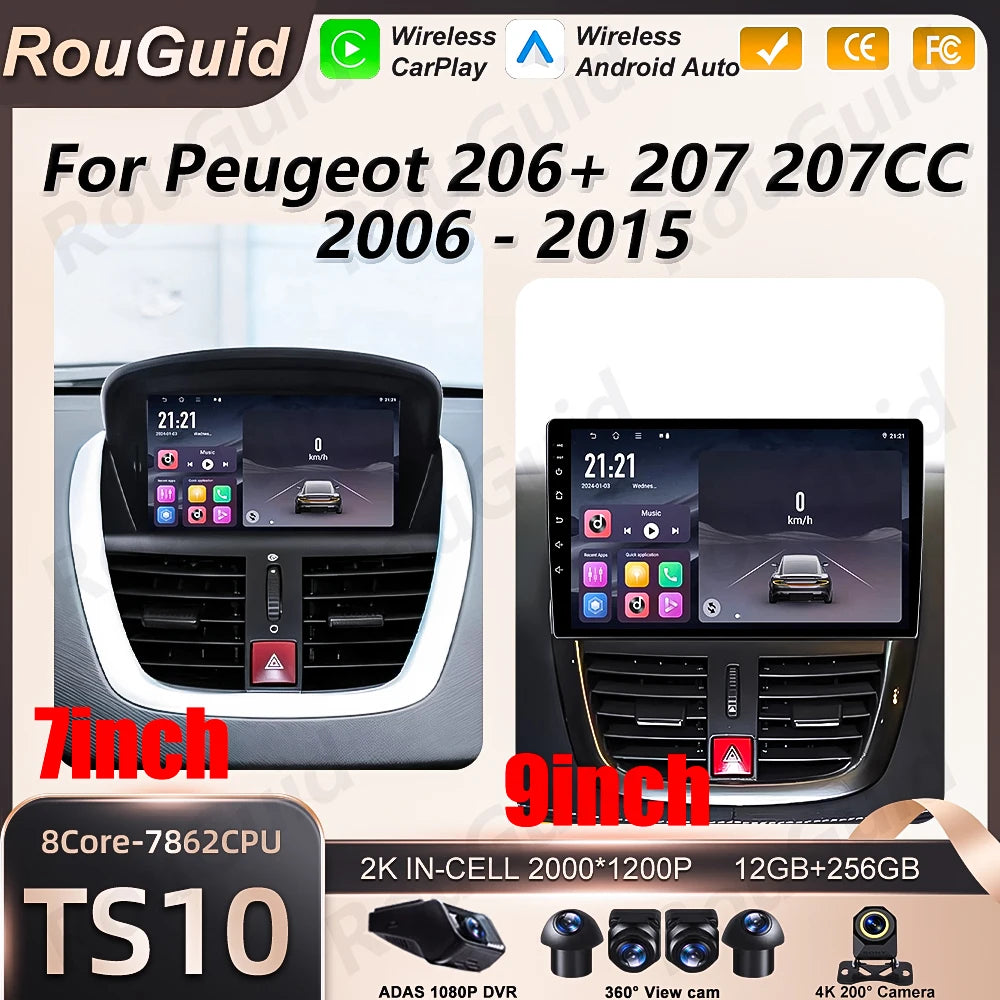 Android 16 Car Radio For Peugeot 206+ 207 207CC 2006 - 2015 5G Wifi Multimedia Player BT V | AUTOKITSHOP