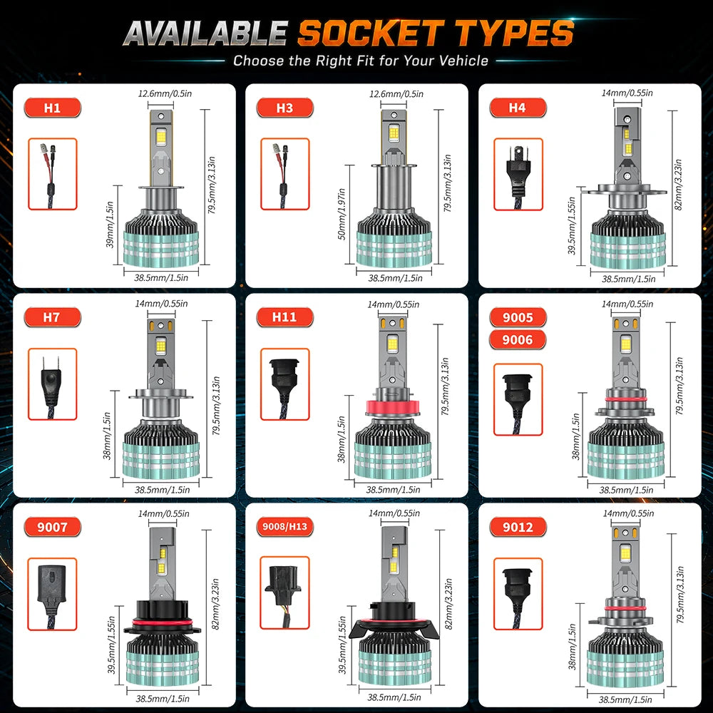 8800W H4 Canbus LED Headlight Bulbs 15600000LM H7 H11 H1 9005 HB3 9006 HB4 Turbo Auto Head