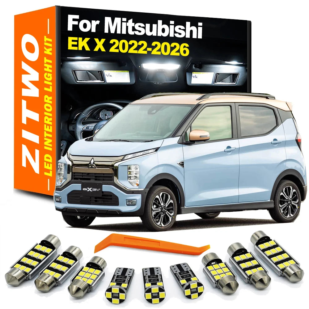 ZITWO 8Pcs Interior LED Light Kit For Mitsubishi EK X EV 2022 2023 2024 2025 2026 Dome Reading License Plate Bulb Accessories