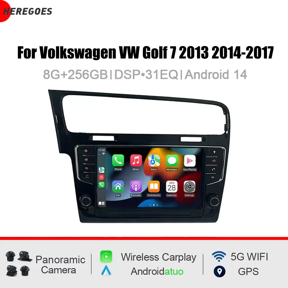 7" CarPlay DSP Android 15 8 Core 12GB RAM 256GB ROM Car Player GPS Multimedia Radio for Volkswagen VW Golf 7 2013 2014-2
