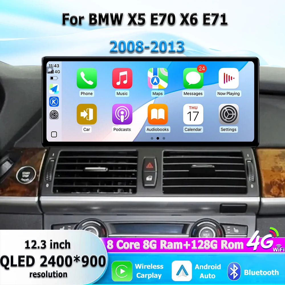 Android 16 Auto Carplay For BMW X5 E70 X6 E71 2008-2013 CCC CIC Car Radio Multimedia Video
