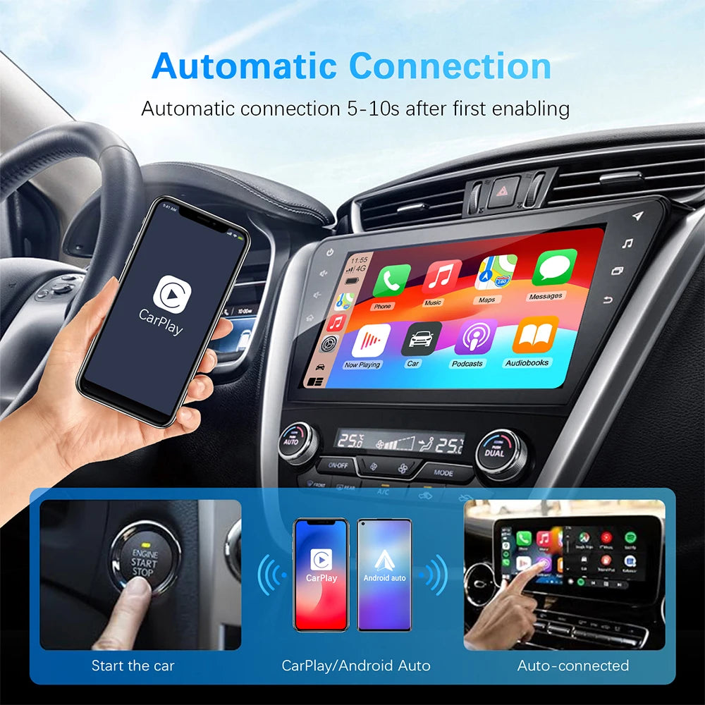 For OEM Car Stereo Plug and Play Smart Mini Box USB 2in1 CarPlay Android Auto Wireless Ada