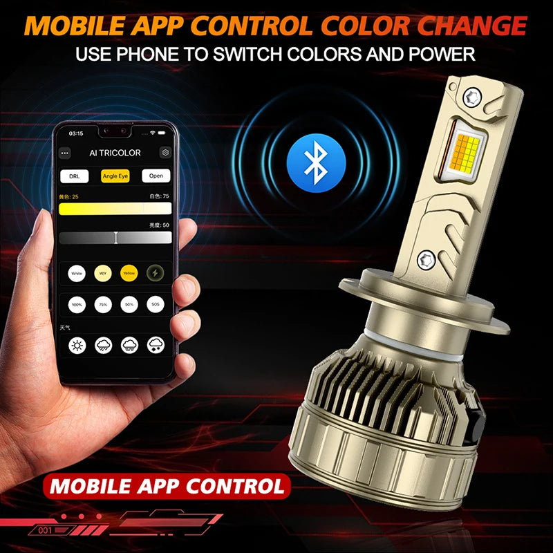 Drivereyes H7 H4 LED Headlight AI Bluetooth APP Control Color LED H8 H9 H11 9005 HB3 9006