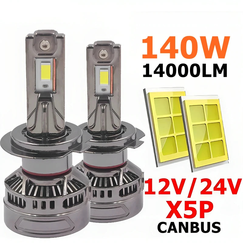 X5P 140W H7 LED Headlight Bulbs 14000LM H1 H8 H4 H7 H11 HB3 HB4 9005 9006 9012 Car LED Fog