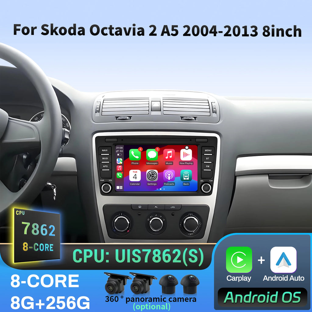 8 inch Car Radio For Skoda Octavia 2 A5 2004 2005 2006 2007 2008-2013 Wireless Bluetooth C