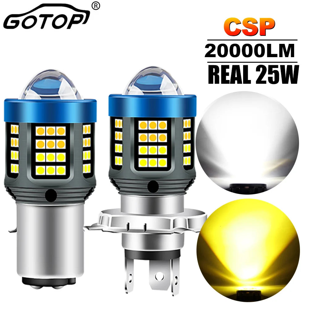 20000LM 25W Motorcycle Headlights H4 BA20 LED Bulbs Lens CSP LED Moto High/Low Beam Led Bu