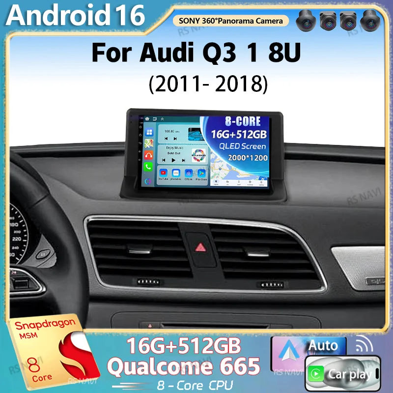 Android 16 For Audi Q3 1 8U 2011 - 2018 2K QLED Android Car Radio Multimedia Video Player