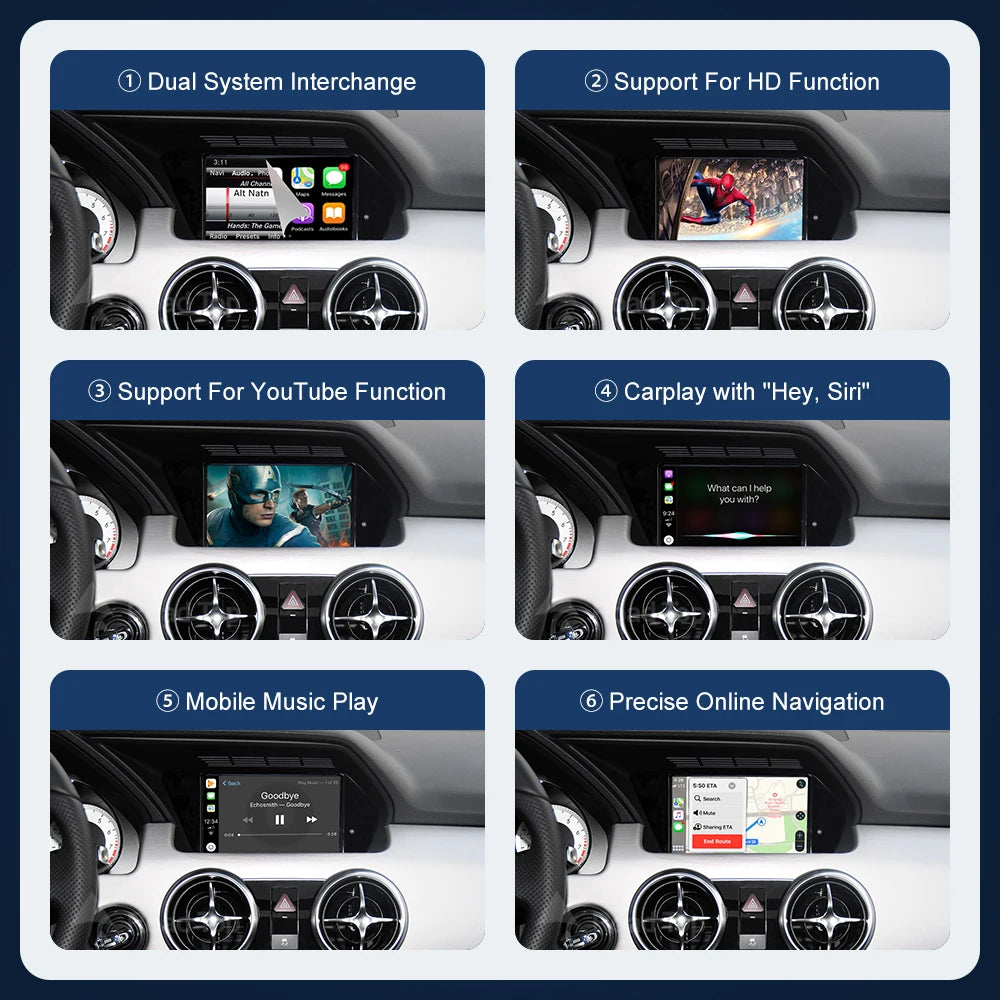 Road Top Wireless CarPlay for Mercedes Benz GLK NTG4.5 2013-2015 with Android Auto Mirror  | AUTOKITSHOP