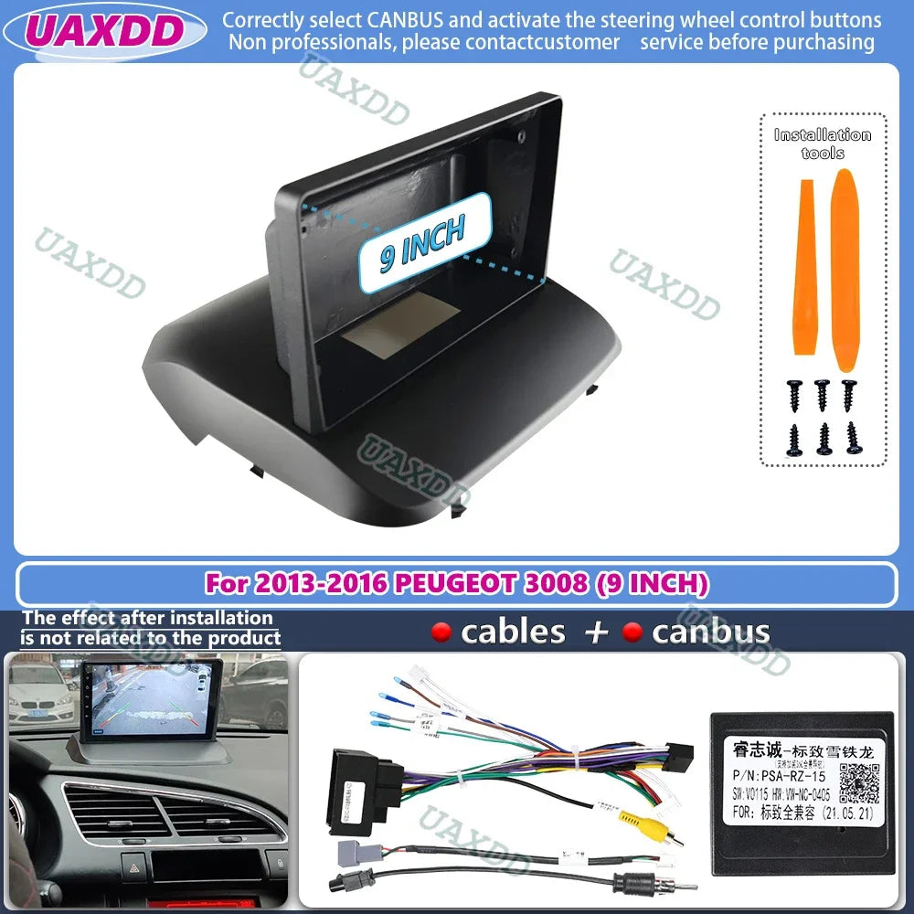 For 2013-2016 PEUGEOT 3008 9INCH Car Android frame panel fascia cable video harness adapte