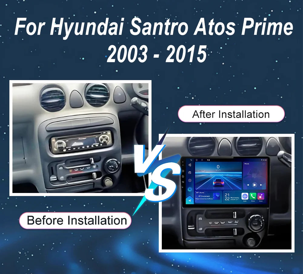 Android 16 Radio Stereo For Hyundai Santro Atos Prime 2003-2015 Auto Multimedia Player GPS