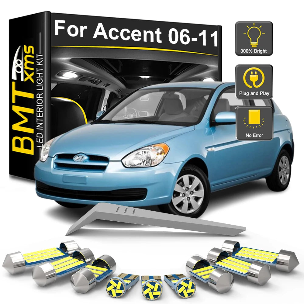 10-Piece LED Interior Light Kit for Hyundai Accent MC - Canbus Error-Free Bulbs | AUTOKITSHOP