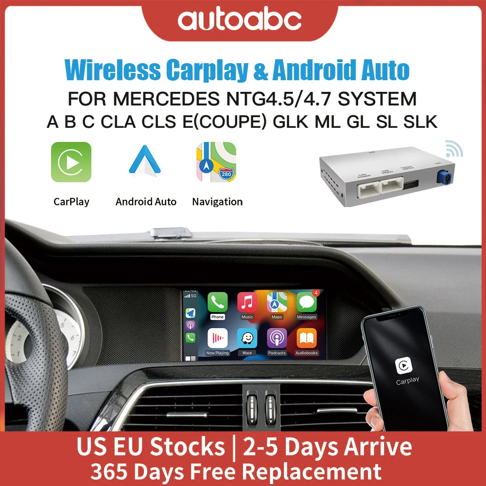 Wireless Carplay Android Auto for Mercedes Benz C117 W176 W204 W204 CLS GLK Class NTG 4.5  | AUTOKITSHOP