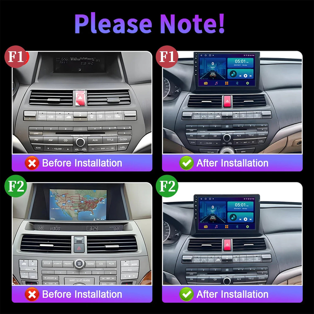 For Honda accord 8 2008-2012 Car Radio Multimedia Navigation Wireless Android 14 BT CarPla