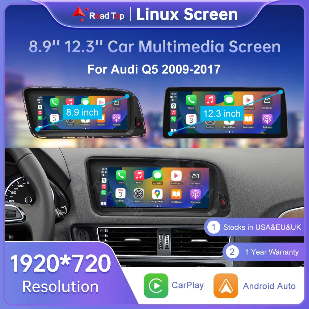 8.8/12.3" Linux Car Radio Multimedia Screen For Audi Q5 2009-2017 with Wireless CarPlay An