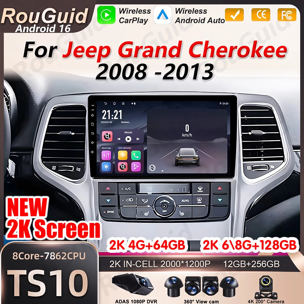 Android 16 Auto Carplay Car Radio For Jeep Grand Cherokee 2008 2009 2010 2011 2012 2013 Mu | AUTOKITSHOP