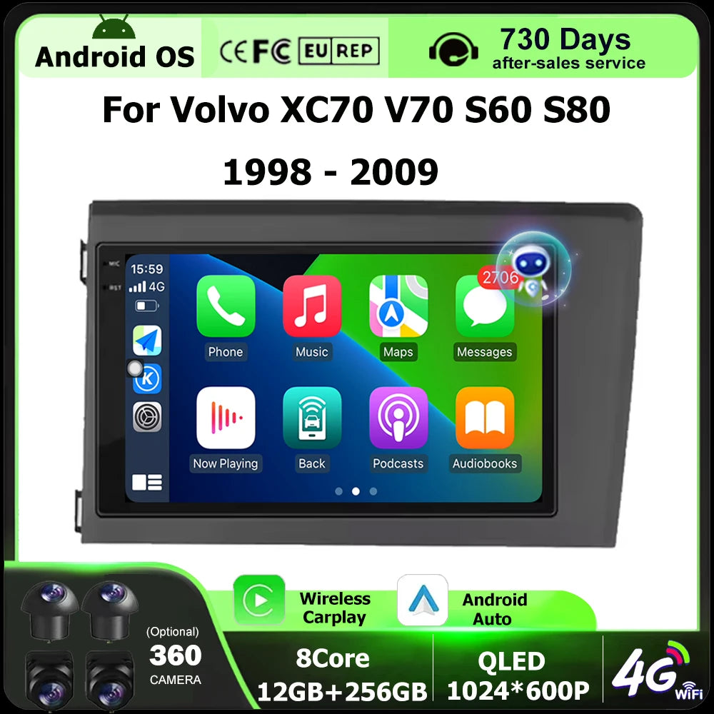 7'' Android Auto For Volvo XC70 V70 S60 S80 1998 - 2009 Car Radio Navigation GPS Multimedi