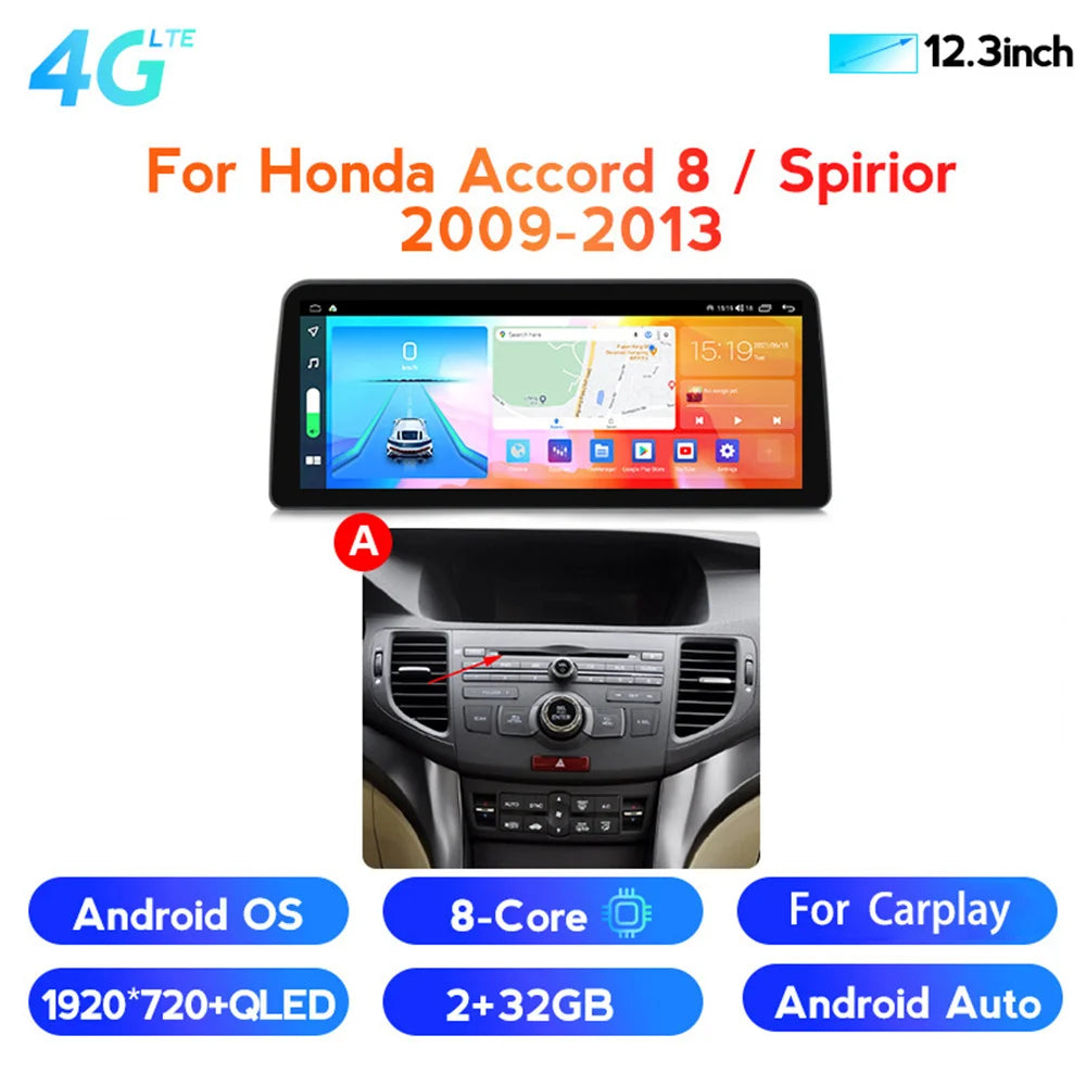 12.3" Android 10 Car Stereo Radio GPS For Acura TSX Navigation 2009-2013 with in Carplay
