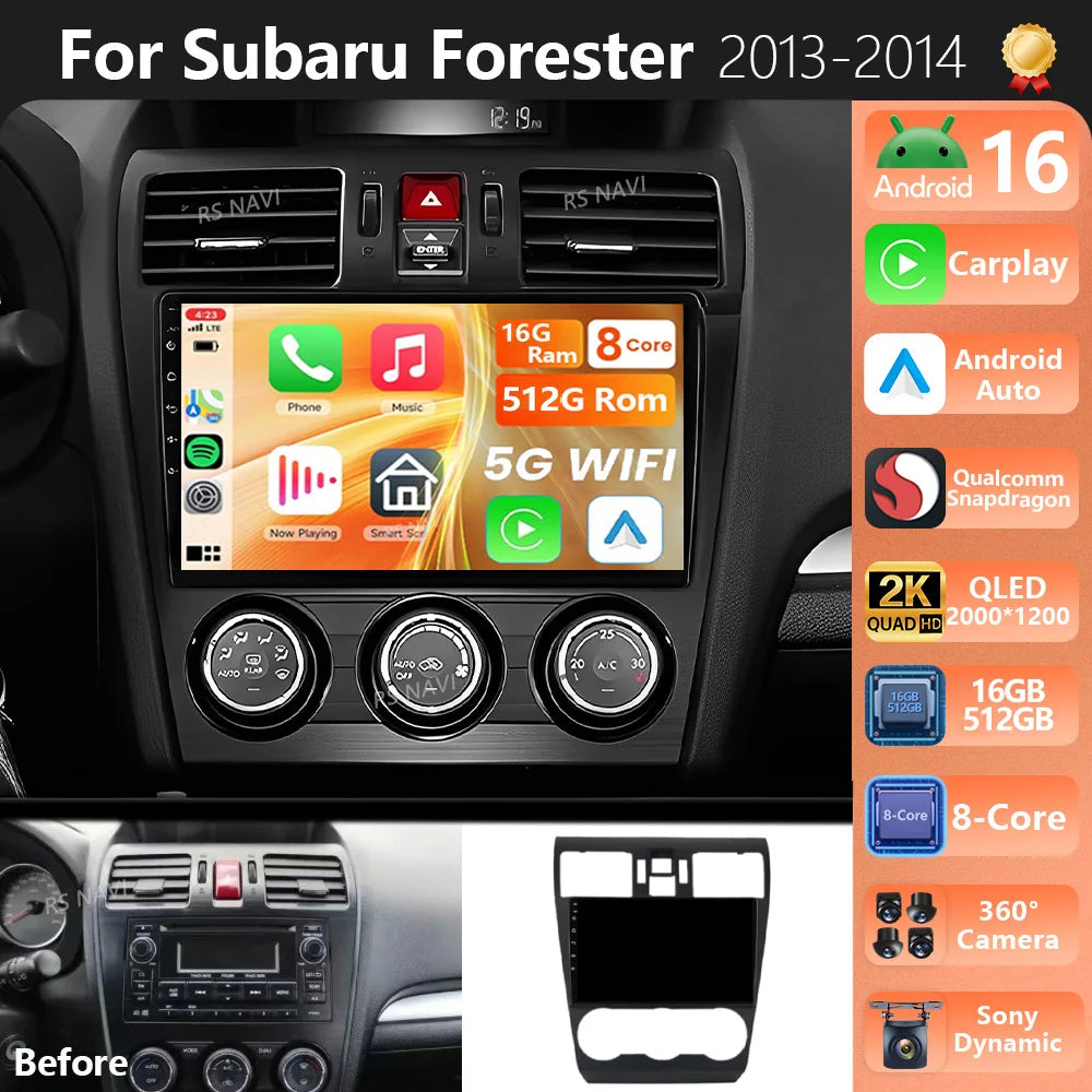 Plug and Play Android 16 For Subaru Forester WRX XV 2012 - 2018 2K QLED Stereo Car Radio M