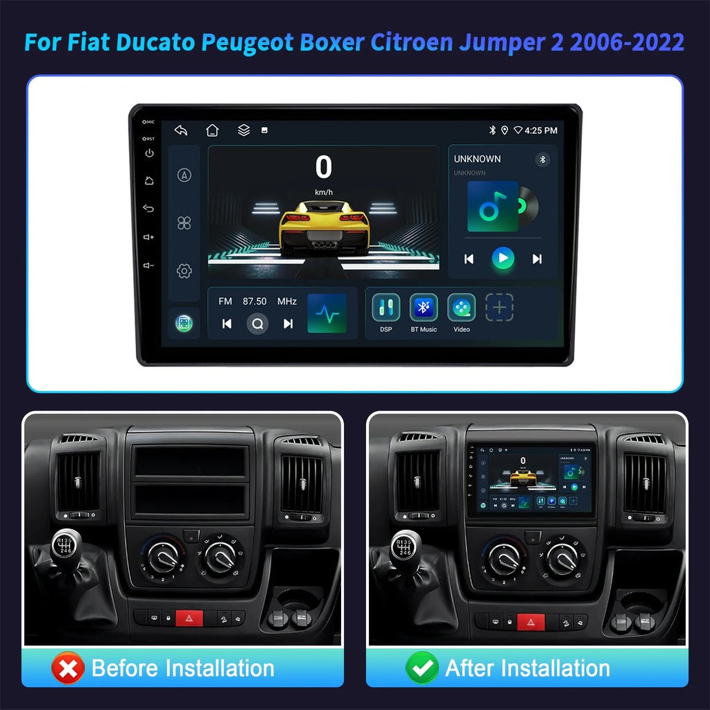 9“Car Radio Android 16 For Fiat Ducato Peugeot Boxer Citroen Jumper 2 2006-2022 Carplay Mu