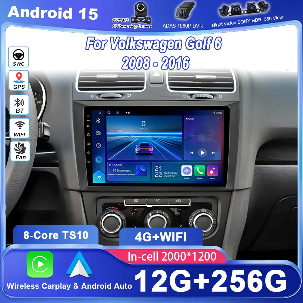 Car Android 15 GPS Navigation For Volkswagen Golf 6 2008 - 2016 Auto Radio Stereo Head Uni
