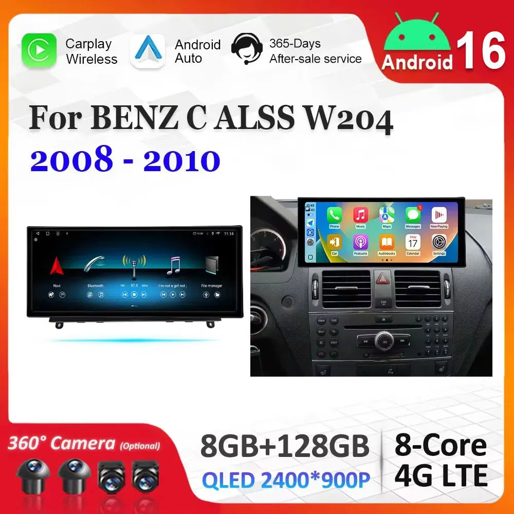 For BENZ C ALSS W204 2008 - 2010 Ultra-thin QLED Screen Multimedia video player car Androi