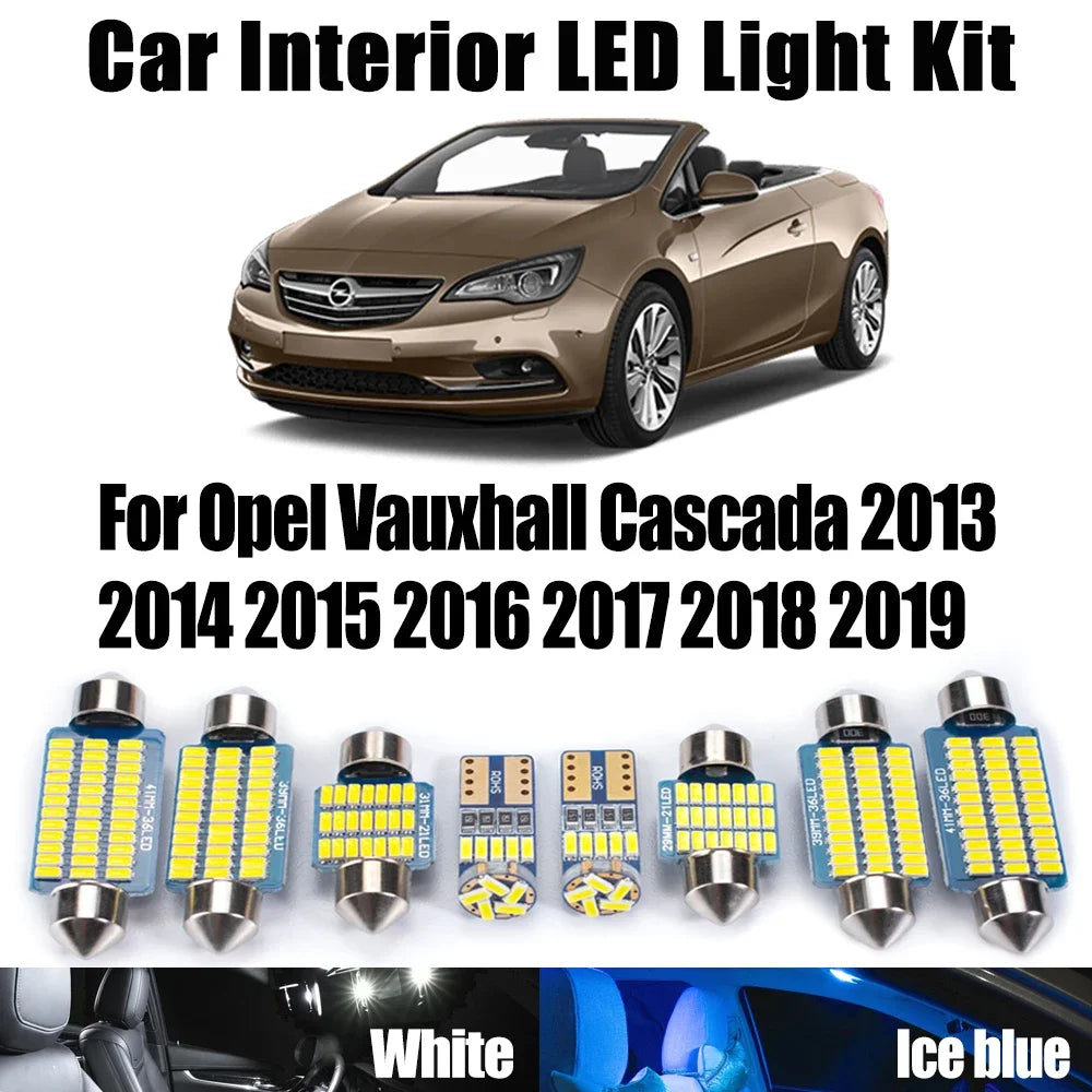 11-Piece LED Interior Light Kit for Opel Vauxhall Cascada 2013-2017 - Canbus Dome Map Door Trunk Bulbs | AUTOKITSHOP