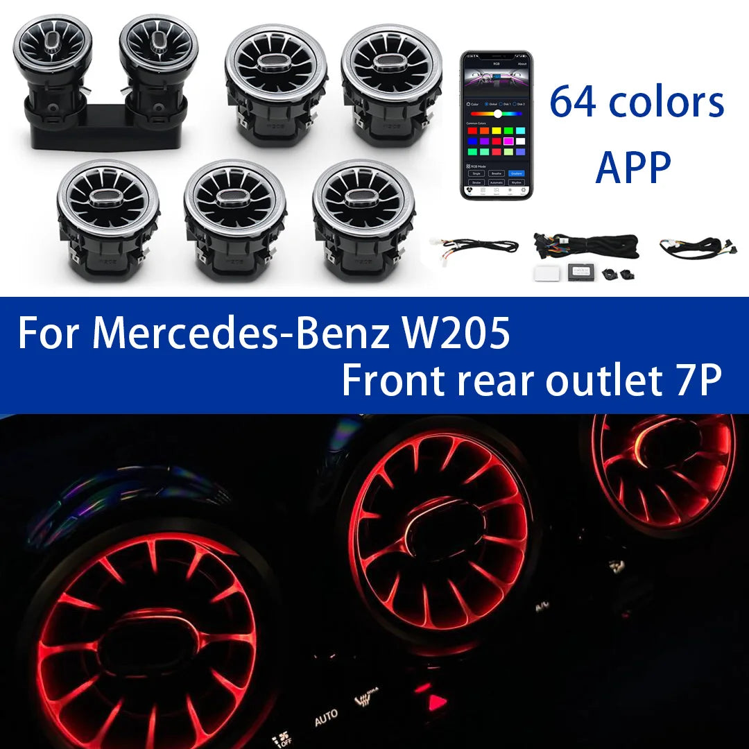 LED Ambient Light Air Vent for Mercedes-Benz W205 X253 APP, compatible colorless, 3-col 64-col, I... | AUTOKITSHOP