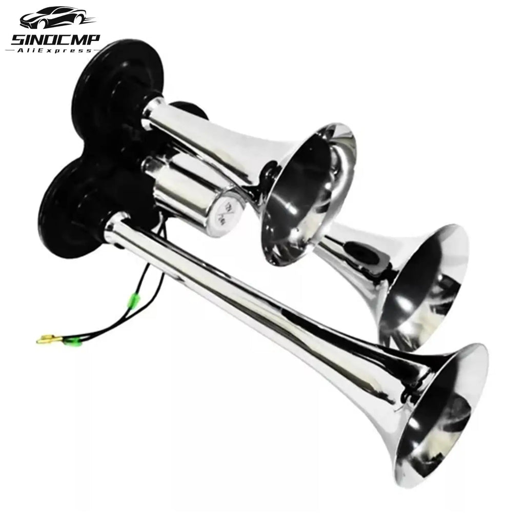 Chromium Pneumatic Chrome Plated Triple Truck With Bagpipes 12V/24V For Car Motorcycle ATV