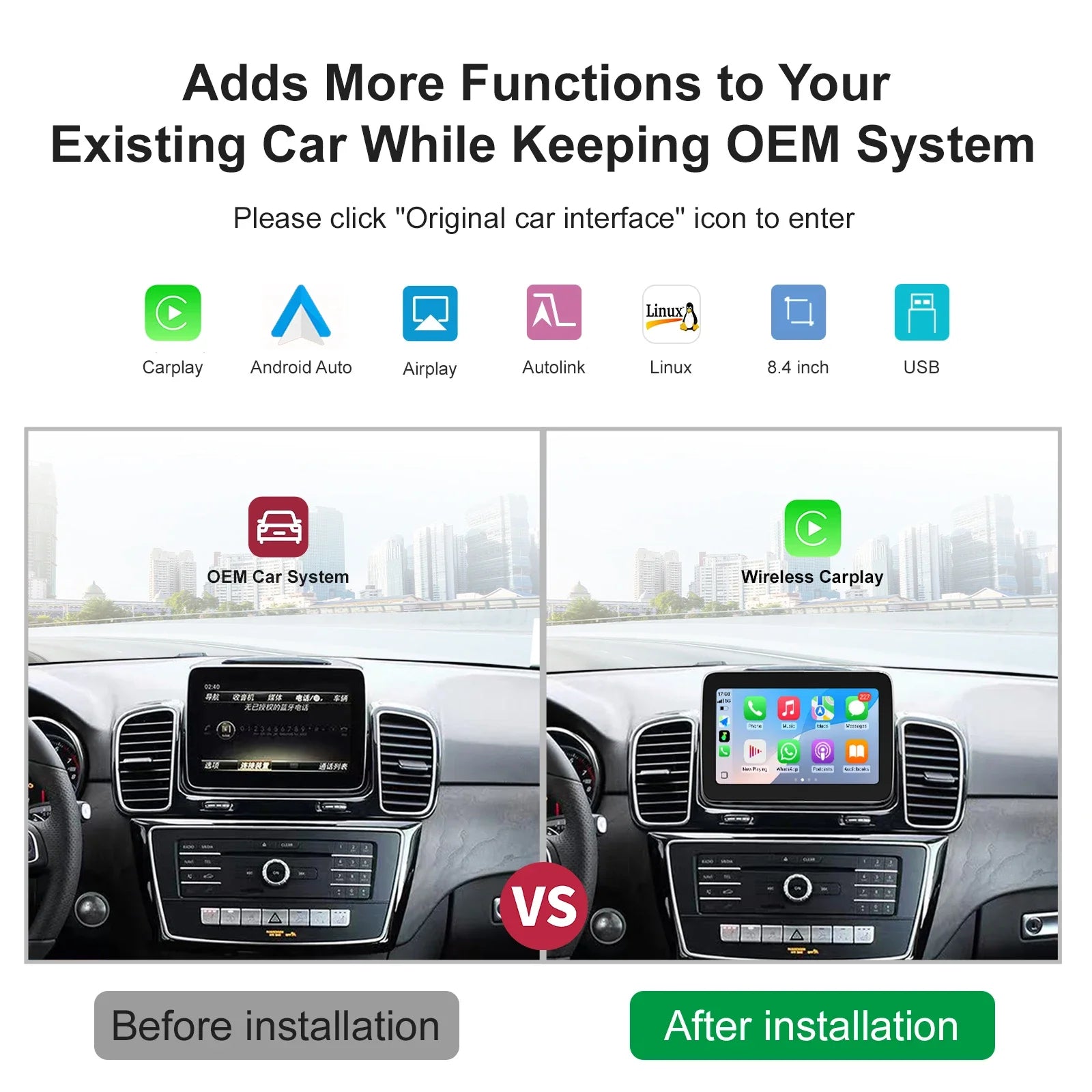 Touch Screen Wireless Carplay Android Auto For Mercedes-Benz GLE/GLS W166 2013-2015 NTG5.0