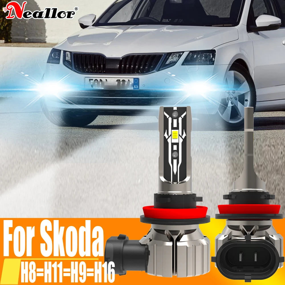 2x H11 H8 Led Fog Lights Headlight Canbus H16 H9 Car Bulb Diode Lamp 12v 55w For Skoda Oct