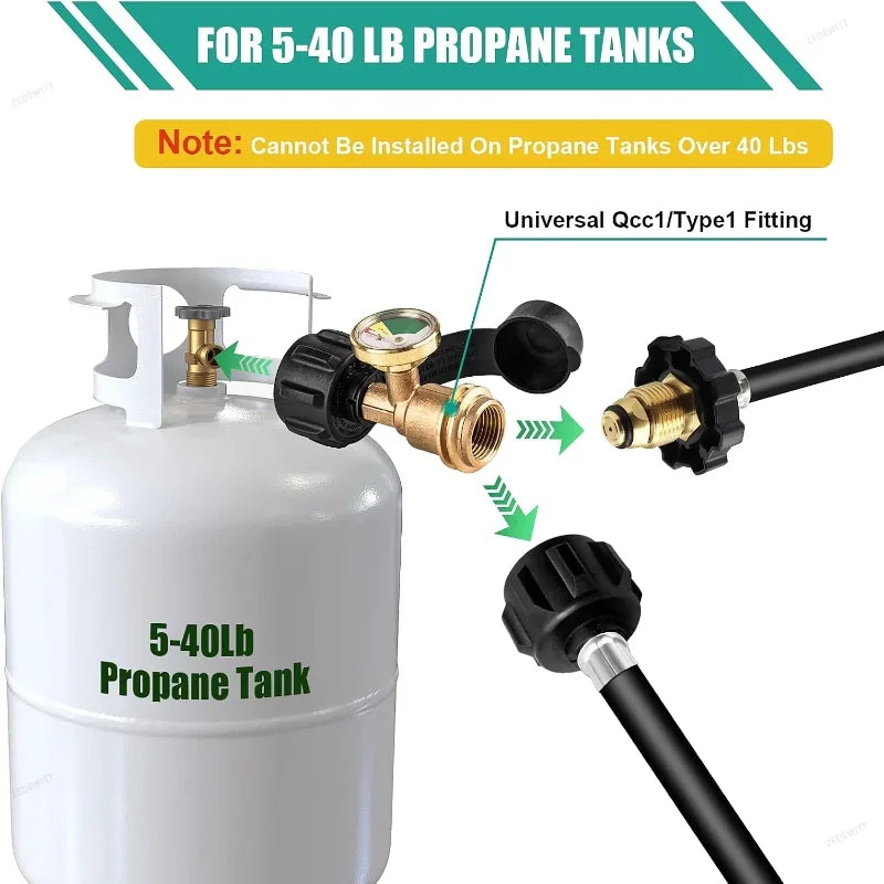 Universal Fit QCC1 POL Propane Tank Adapter Brass 1/2Pcs Pressure Gauge Level Indicator for RV C - Automotive LED Light