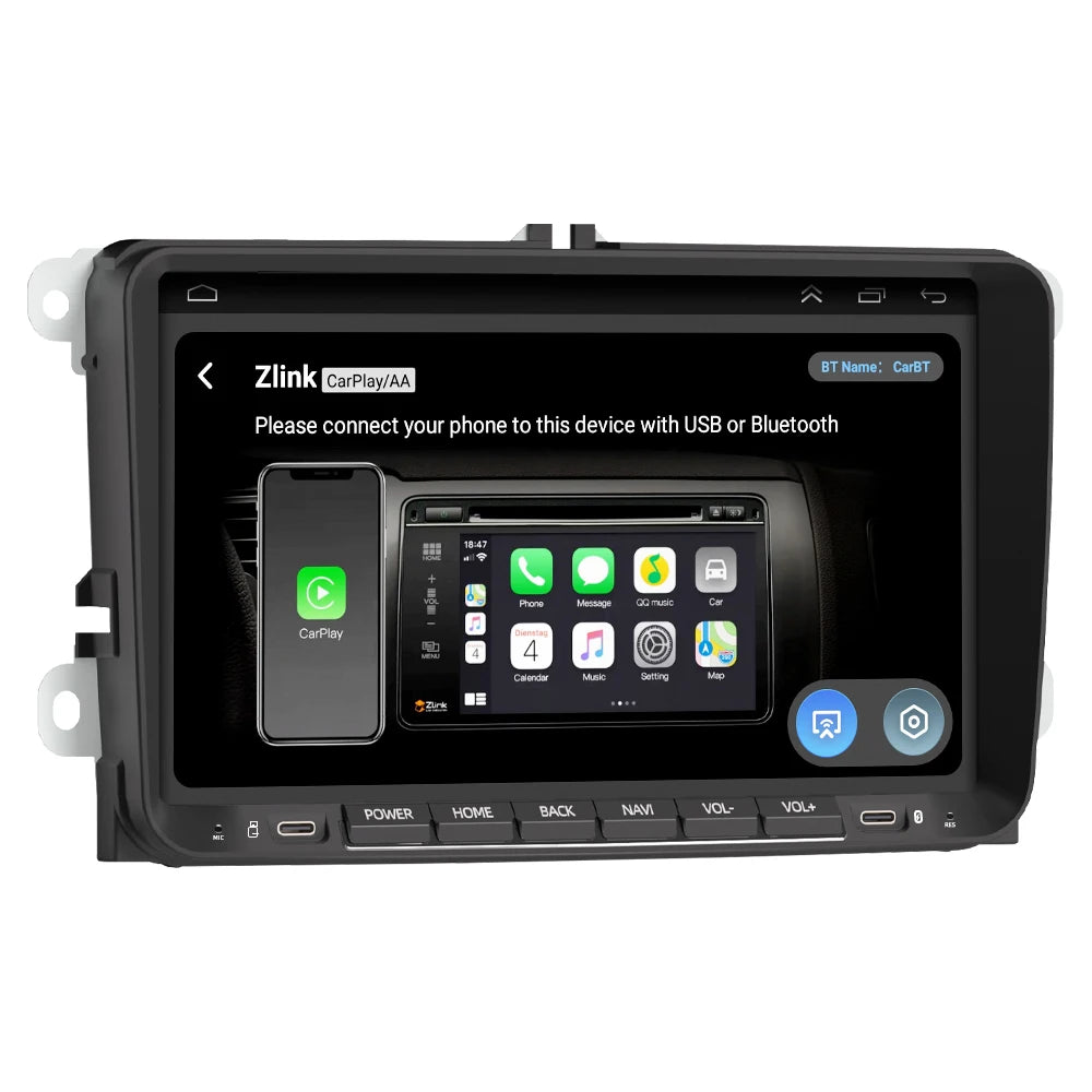9" Android Car Radio GPS for Volkswagen CarPlay Auto Bluetooth Steering Control - No Knobs Design