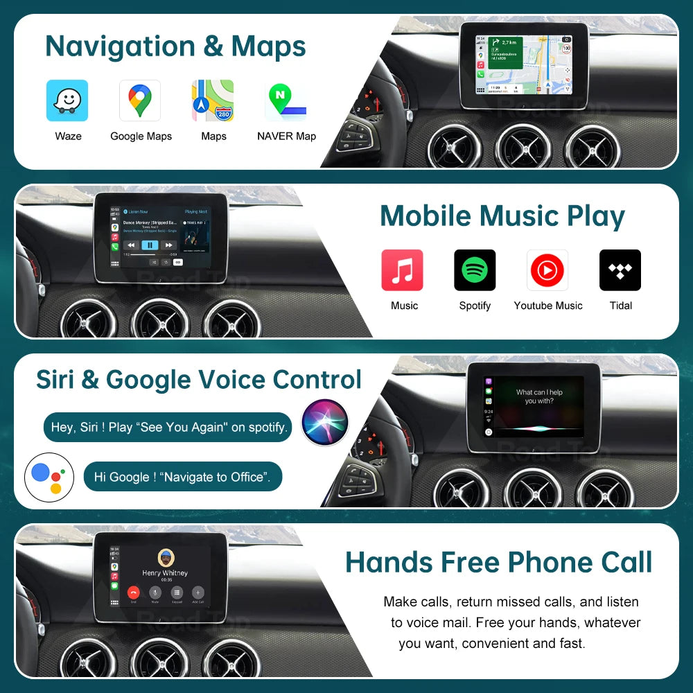 RoadTop Wireless CarPlay for Mercedes Benz A CLA GLA C-Class W205 GLC 2015-2018 with Andro