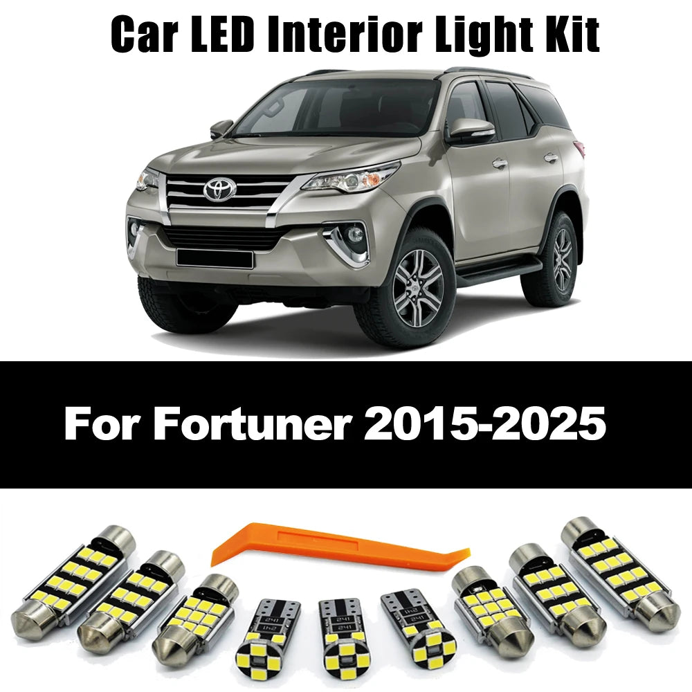 8Pcs Car Bulbs For Toyota Fortuner 2015 2016 2018 2019 2020 2021 2022 2023 2024 2025 LED Interior Light License Plate Lamp Kit