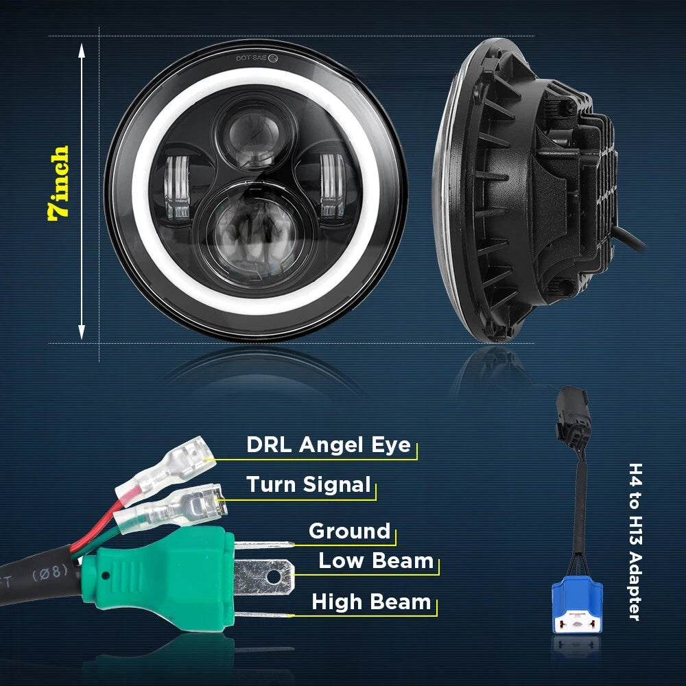 7 Inch LED Headlights Filed 4x4 Turn Signal Round HeadLight for Land Rover Defender Lada N