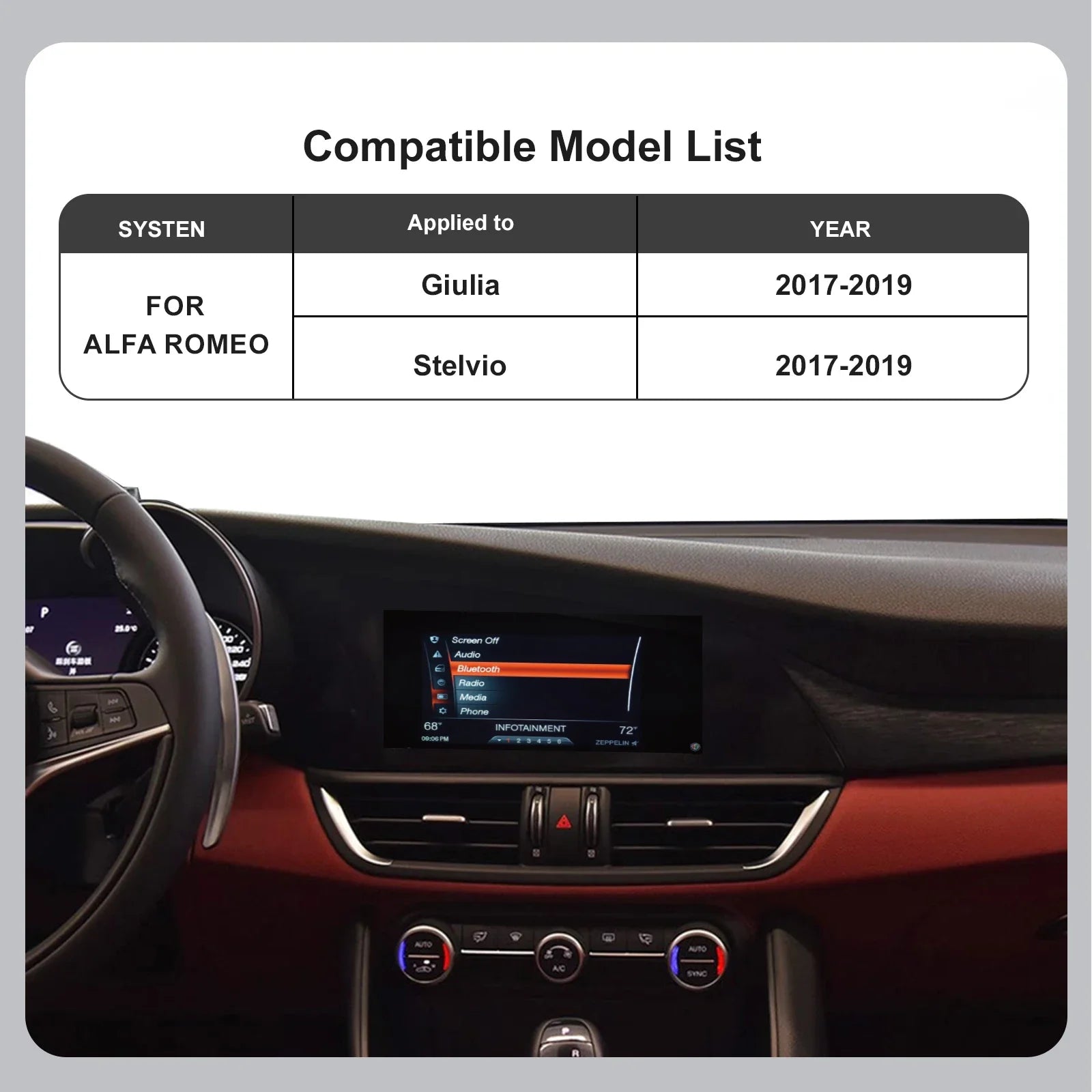 for Alfa Romeo Stelvio & Giulia 2017-2019 Wireless CarPlay Android Auto with Mirror Link A
