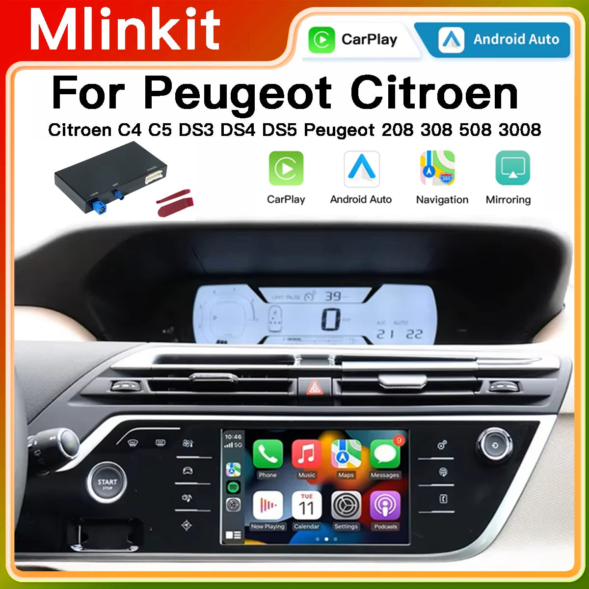2026 NEW Wireless Carplay Module For Peugeot Citroen Android auto adapter 208 2008 308 300