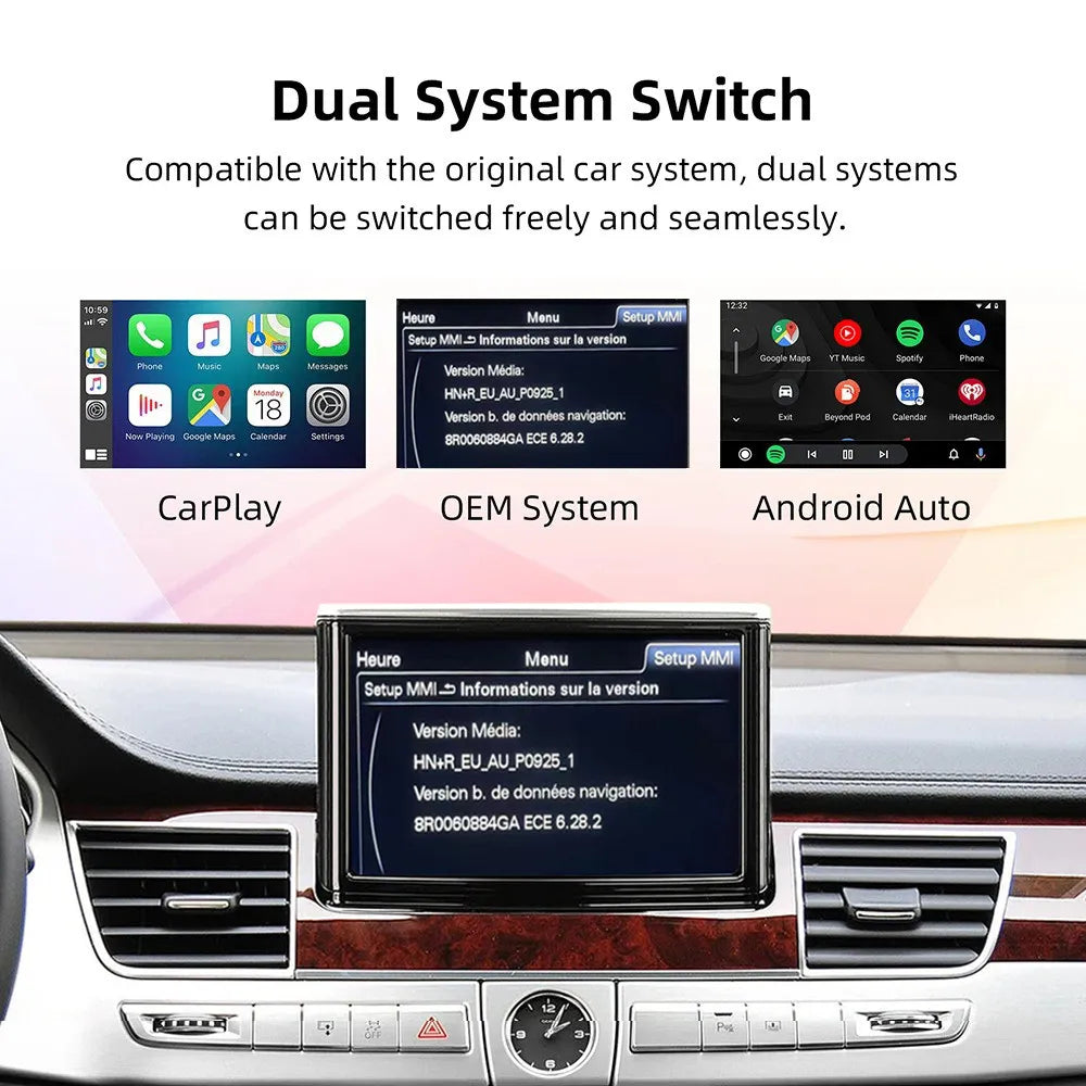 CARABC Wireless CarPlay Android Auto Adapter Mirror Link AirPlay Bluetooth GPS Navigation
