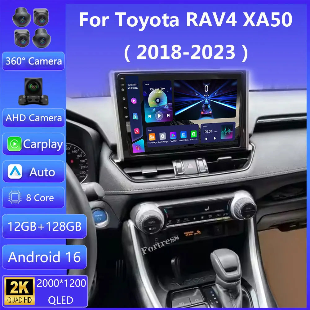 Android 16 Carplay Auto 2K Screen Car Radio Multimedia Player For Toyota RAV4 XA50 2018 -