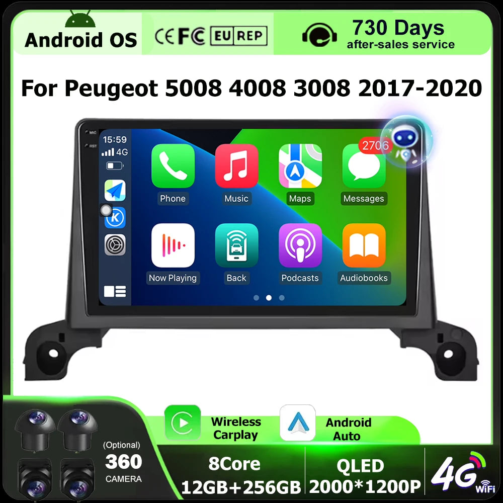 9'' Car Radio Multimedia Video Player GPS Navigation For Peugeot 5008 4008 3008 2017-2020