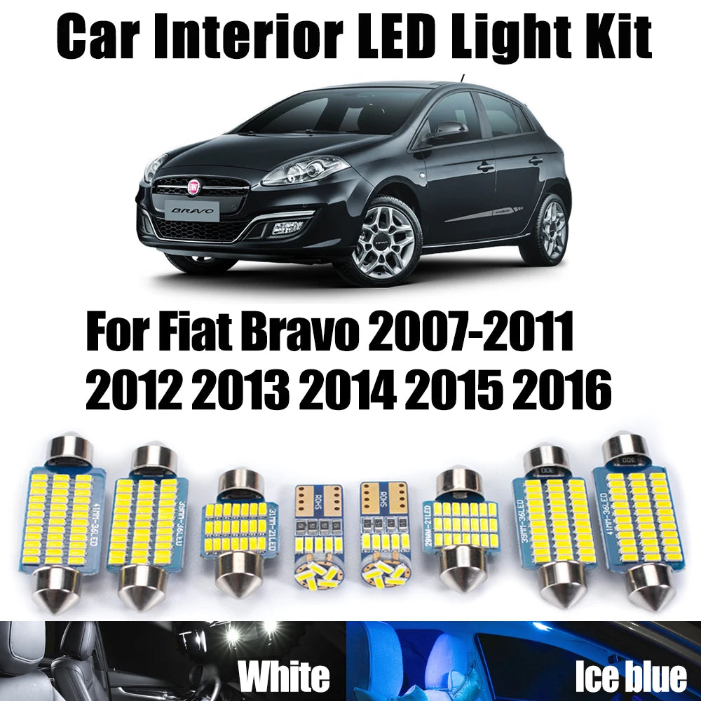 10-Piece LED Interior Light Kit for Fiat Bravo 2007-2012 - Canbus Dome Map Door Trunk Bulbs | AUTOKITSHOP