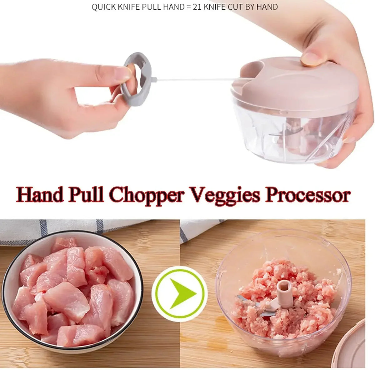 Manual Garlic Chopper 500/900ML Garlic Press Food Vegetables Cutter Meat Grinders Kitchen Gadget - Automotive LED Light