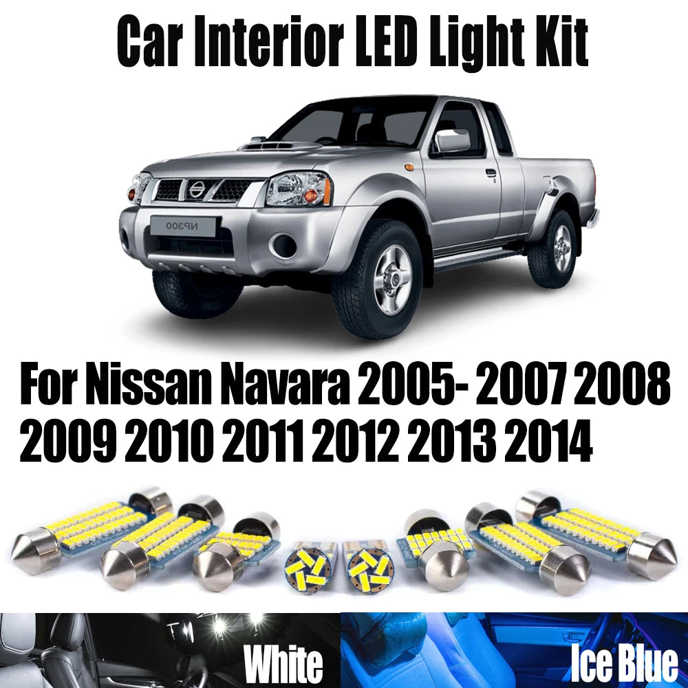 9-Piece LED Interior Light Kit for Nissan Navara 2005- 2007 - Canbus Dome Map Door Trunk Bulbs | AUTOKITSHOP