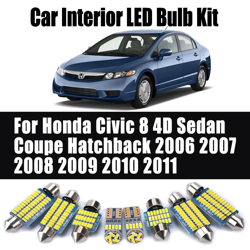 8-Piece LED Interior Light Kit for Honda Civic 8 4D Sedan Coupe Hatchback 2006-2009 - Canbus Dome Map Door Trunk Bulb...