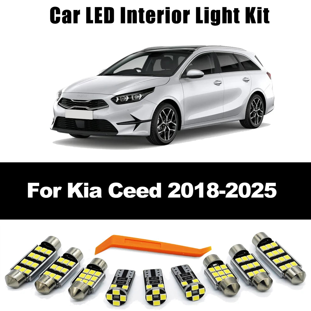 12Pcs LED Bulb Interior Dome Map License Plate Light Kit For Kia Ceed 3 MK3 Hatchback SW 2018 2019 2020 2021 2022 2023 2024 2025