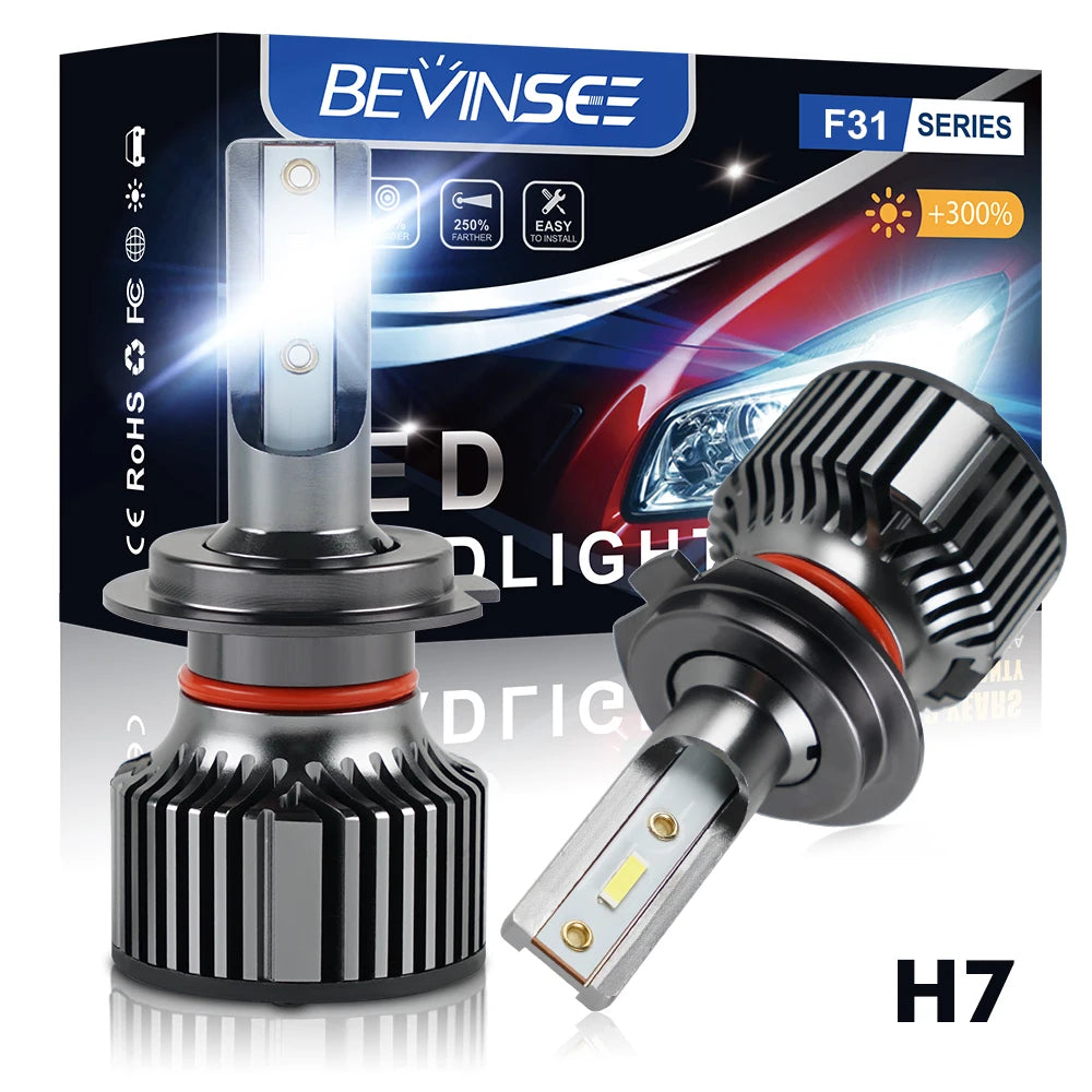 BEVINSEE Bombillas LED H7 Car Lights Super Bright 50W 6000LM Mini Size for SEAT Ibiza Rena